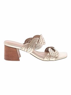 JOIE Society Gold Frost Perforated Straps Block Heel Mule Sandal. Size 8.